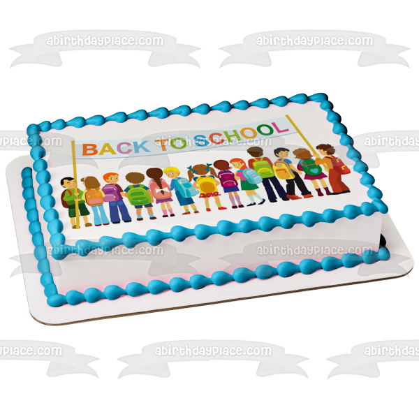 Back to School Banner Students with Backpacks Edible Cake Topper Image ABPID05974