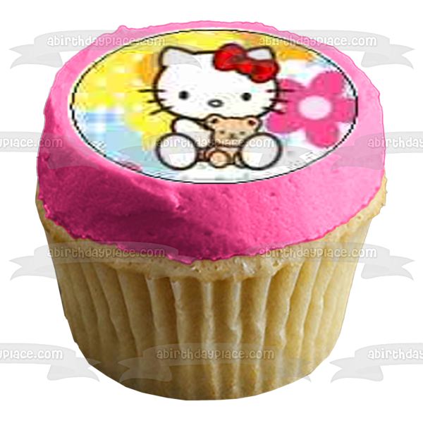 Hello Kitty Fairy Car and Her Teddy Bear Edible Cupcake Topper Images ABPID04107