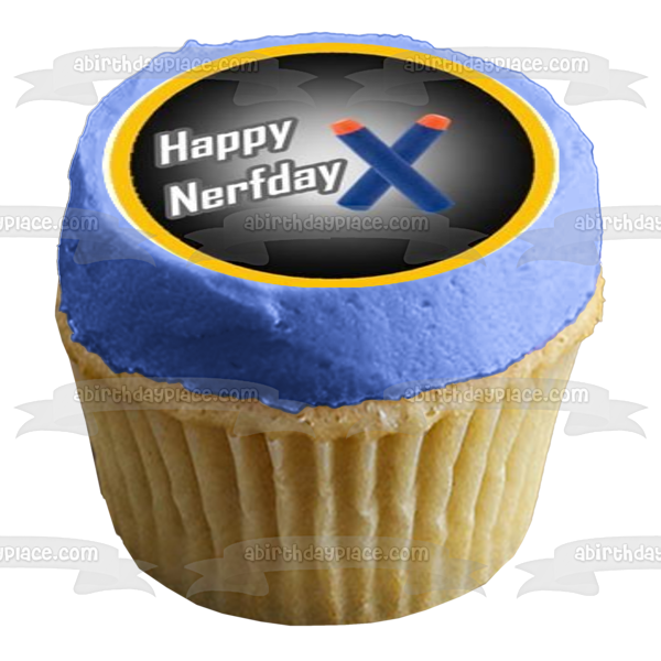 NERF Logo Happy Nerfday I Would Take a NERF Bullet for You Edible Cupcake Topper Images ABPID04613