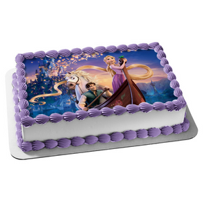 Disney Tangled Rapunzel Flynn Rider Maximus Castle Edible Cake Topper Image ABPID06152