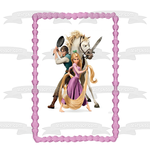 Tangled Rapunzel Flynn Rider Maximus Sword and a Frying Pan Edible Cake Topper Image ABPID06175
