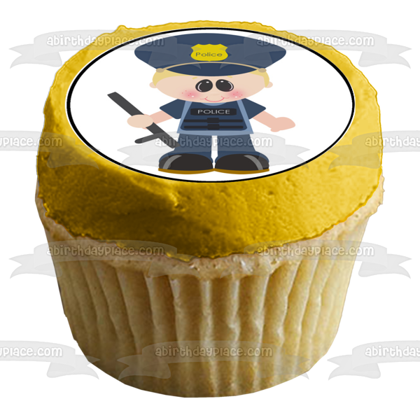 Police Officer Police Car Police Department Protect and Serve and a Police Badge Edible Cupcake Topper Images ABPID04754
