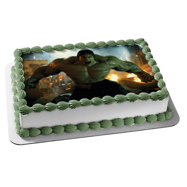 Marvel the Incredible Hulk Angry Fire Edible Cake Topper Image ABPID06191