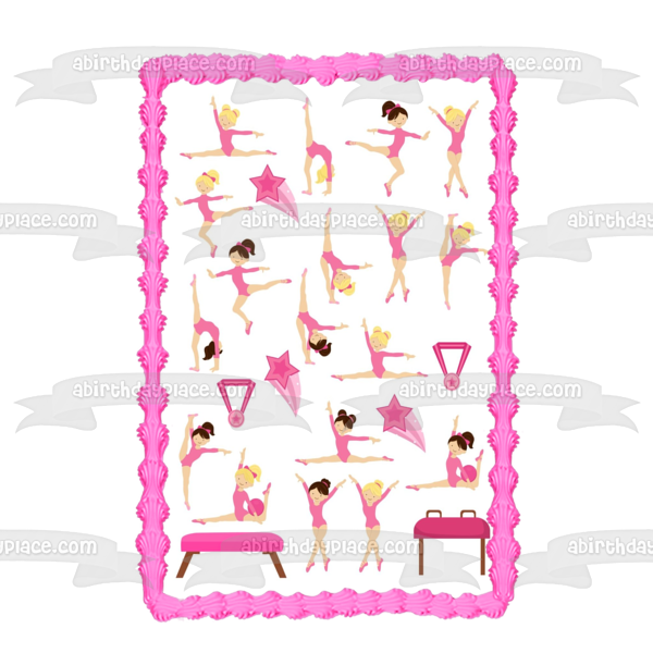 Gymnastics Girls Stars and Medals Edible Cake Topper Image ABPID06211