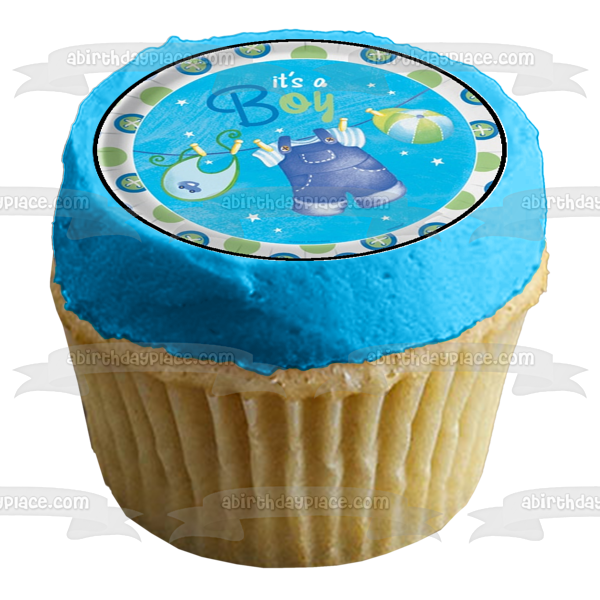 It's a Boy Baby Shower Stroller and Owls Edible Cupcake Topper Images ABPID05219