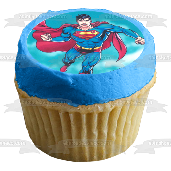 Superman Flying and His Logo Edible Cupcake Topper Images ABPID05306