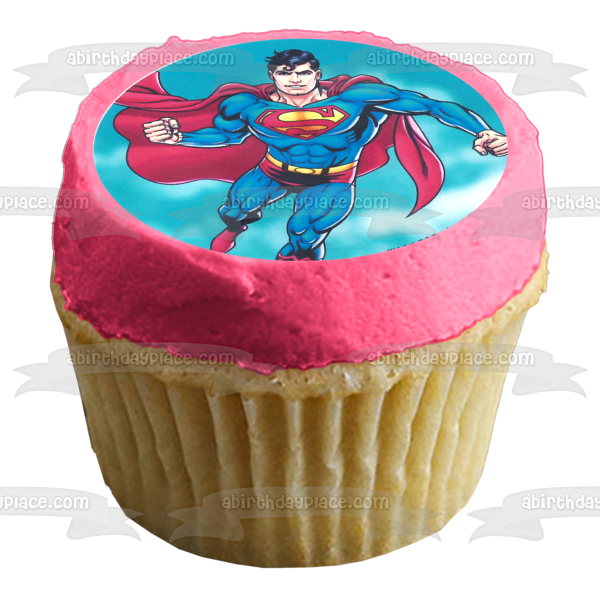 Superman Flying and His Logo Edible Cupcake Topper Images ABPID05306