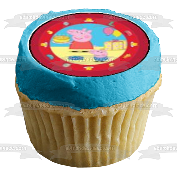 Peppa Pig Logo and Assorted Images Edible Cupcake Topper Images ABPID05556