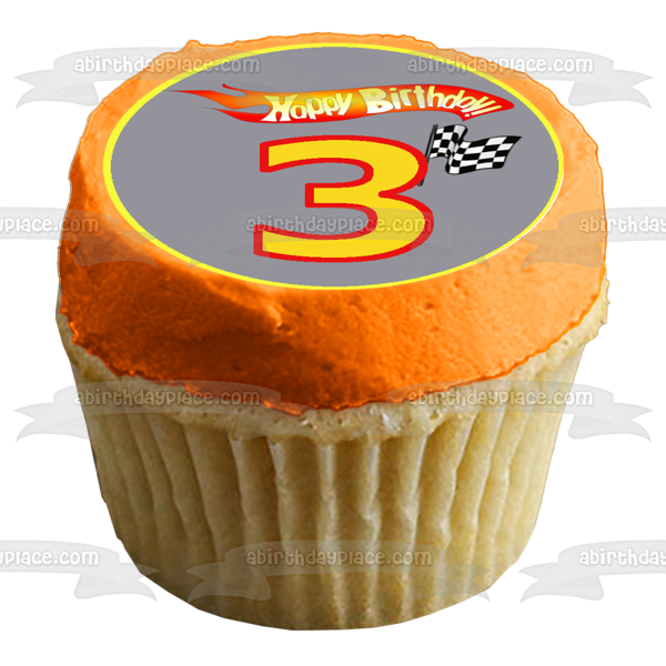 Hot Wheels Happy 3rd Birthday Logo Cars Edible Cupcake Topper Images ABPID05499