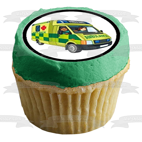 Imágenes de decoración comestible para cupcakes de un médico de ambulancia de primeros auxilios y un helicóptero ABPID05844 