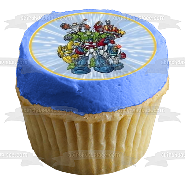 Transformers Rescue Bots Logo Optimus Prime Boulder Blades Quickshadow and Chase Edible Cupcake Topper Images ABPID06199
