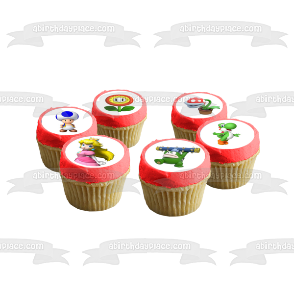 Super Mario Brothers Luigi Yoshi Toad Starman Mushrooms and Cherries Edible Cupcake Topper Images ABPID06237