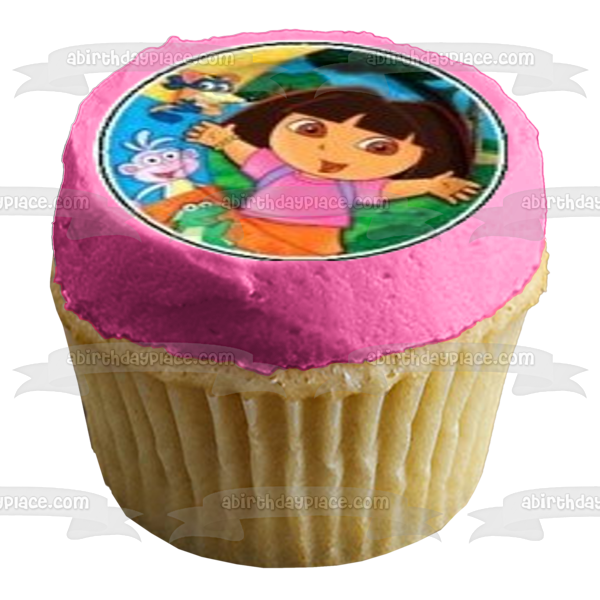 Dora the Explorer Boots Swiper Backpack and Party Hats Edible Cupcake Topper Images ABPID06246