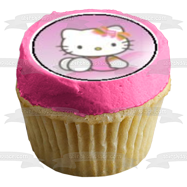 Hello Kitty Teddy Bear and Flowers Edible Cupcake Topper Images ABPID06269