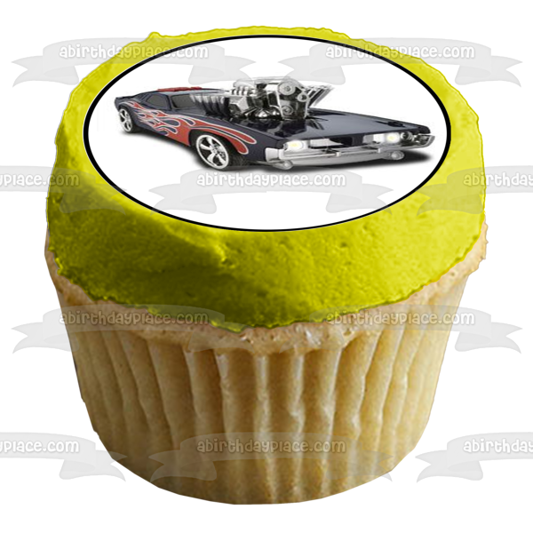 Muscle Cars Green Yellow Blue and White Edible Cupcake Topper Images ABPID06375