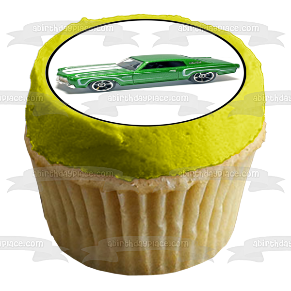 Muscle Cars Green Yellow Blue and White Edible Cupcake Topper Images ABPID06375