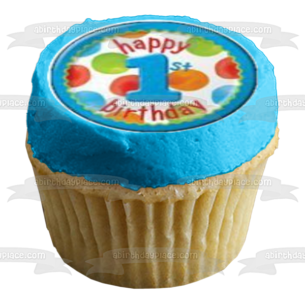 Happy 1st Birthday Boy Turtle Teddy Bears Balloons Edible Cupcake Topper Images ABPID06682