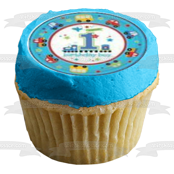 Happy 1st Birthday Boy Turtle Teddy Bears Balloons Edible Cupcake Topper Images ABPID06682