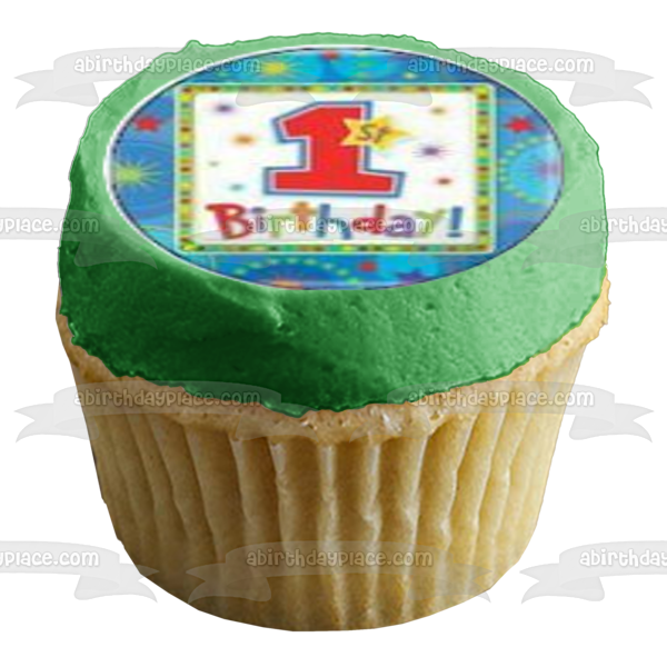 Happy 1st Birthday Boy Turtle Teddy Bears Balloons Edible Cupcake Topper Images ABPID06682