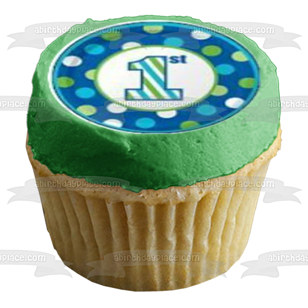 Happy 1st Birthday Boy Turtle Teddy Bears Balloons Edible Cupcake Topper Images ABPID06682