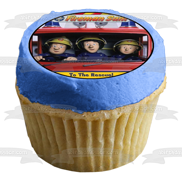 Fireman Sam Co-Workers Hose Fire Truck Fire Hose and Helmets Edible Cupcake Topper Images ABPID07018