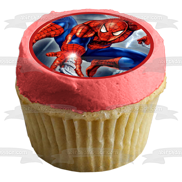 Spider-Man Climbing and Casting Webs Edible Cupcake Topper Images ABPID06734