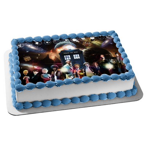 Dr. Who Time Machine Eleventh Doctor First Doctor and Tenth Doctor Edible Cake Topper Image ABPID06255