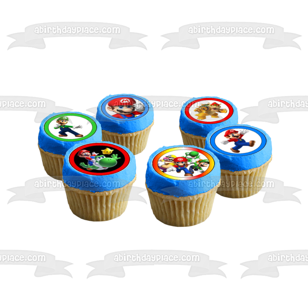 Super Mario Brothers Luigi Yoshi Wario and Bowser Edible Cupcake Topper Images ABPID07534
