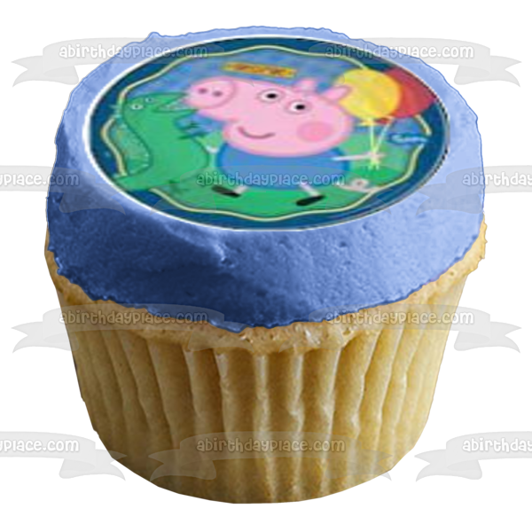 Peppa Pig George Pirate Hat Bike Crown Balloons Edible Cupcake Topper Images ABPID07813