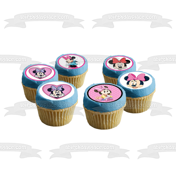 Minnie Mouse Hearts Hairbows Edible Cupcake Topper Images ABPID07362