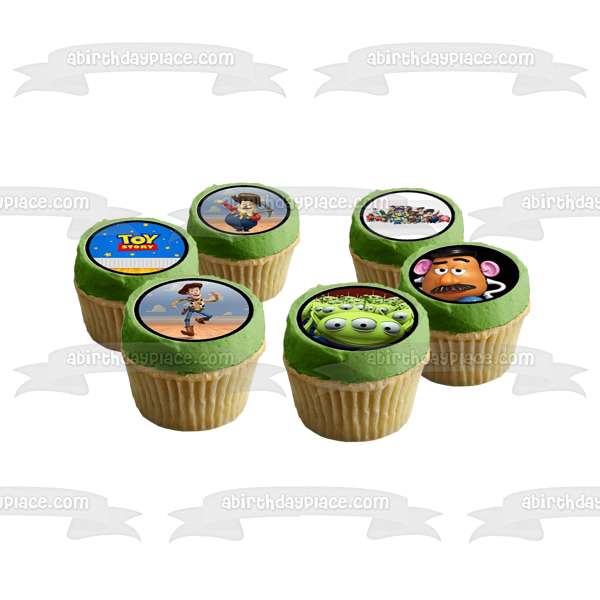 Toy Story Woody Buzz Lightyear Mr. Potato Head Mrs. Potato Head Bo Peep and Rex Edible Cupcake Topper Images ABPID07934
