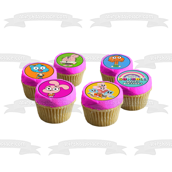 The Amazing World of Gumball Happy Birthday Darwin Anais Richard Nicole Edible Cupcake Topper Images ABPID21863