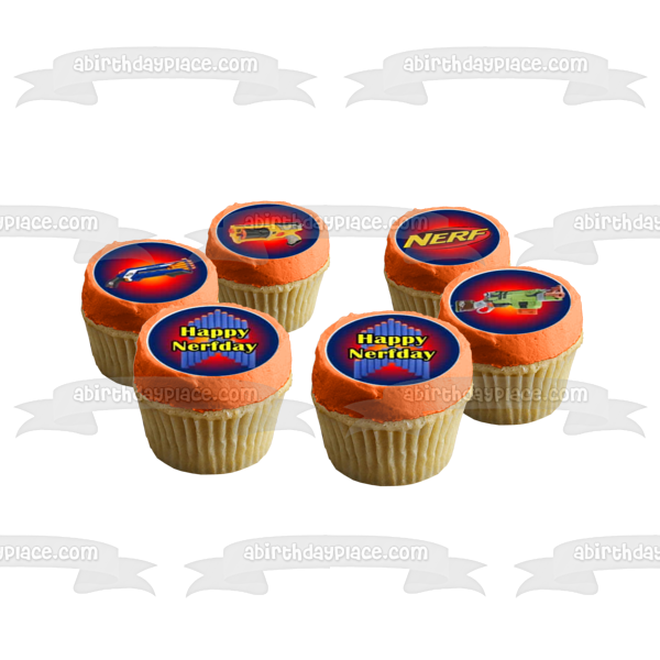 Happy NERF Day NERF Guns Darts Target Edible Cupcake Topper Images ABPID22137