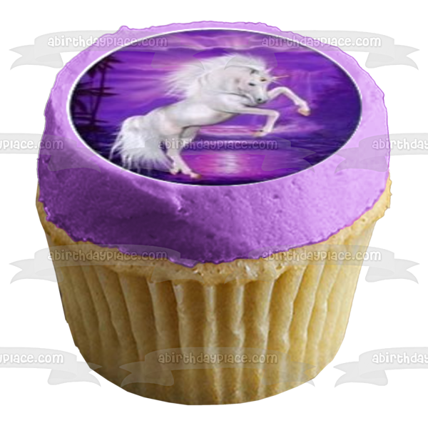 Assorted Unicorns Fairies Fairy Mystic Unicorn Pegasus Horse Purple Background Edible Cupcake Topper Images ABPID24096