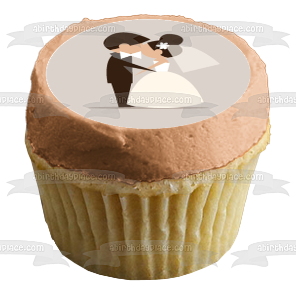 Wedding Bride Groom Holding Bride Kissing Cutting Cake Edible Cupcake Topper Images ABPID14812