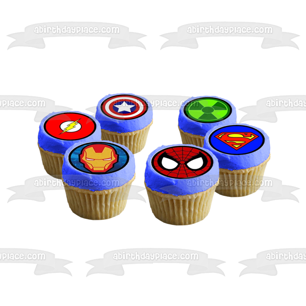Iron Man Super Hero Edible Icing Wafer cupcake Toppers Birthday