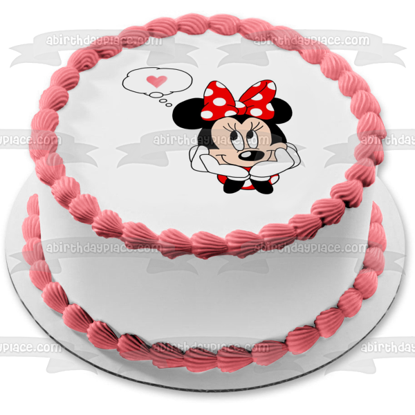 Minnie Mouse Pink Heart Edible Cake Topper Image ABPID06304