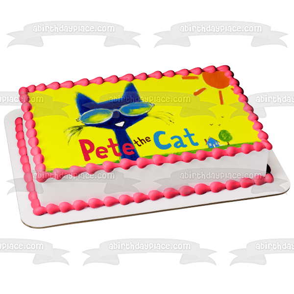 Pete the Cat Cartoon Sunglasses Sun and a House Edible Cake Topper Image ABPID06343