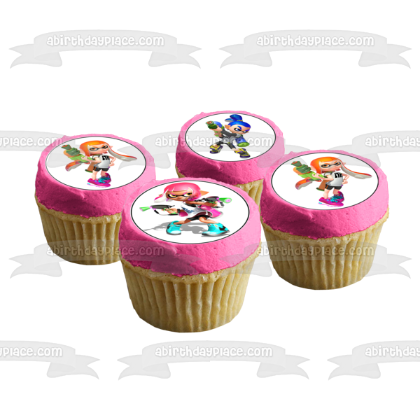 Splatoon 2 Inklings Pink Orange Blue Turquoise Edible Cupcake Topper Images ABPID50408