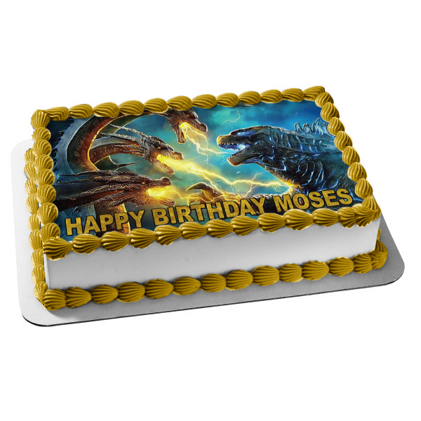 Ghidorah Godzilla Happy Birthday Customizable Edible Cake Topper Image ABPID53609