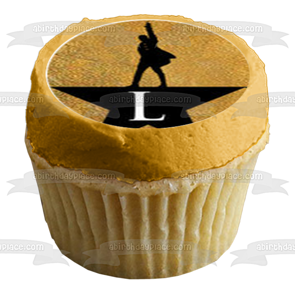 Hamilton Musical Character Silhouettes Gold Background Edible Cupcake Topper Images ABPID14842
