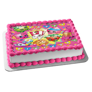 Shopkins Kooky Cookie D'Lish Donut Cupcake Chic Apple Blossom Strawberry Kiss Lippy Lips Scrubs Edible Cake Topper Image ABPID03401