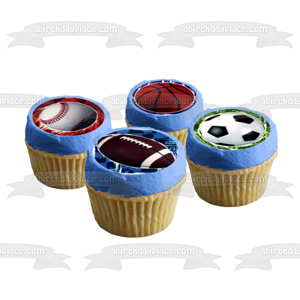 Sports Balls Soccer Football Baseball Basketball Edible Cupcake Topper Images ABPID14874