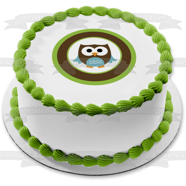 Baby Owl Brown and Blue Edible Cake Topper Image ABPID06362
