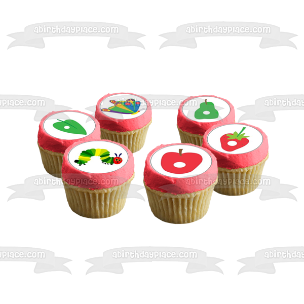 The Very Hungry Caterpillar Mixed Cupcakes Strawberry Pear Apple Leaf Butterfly Edible Cupcake Topper Images ABPID52334