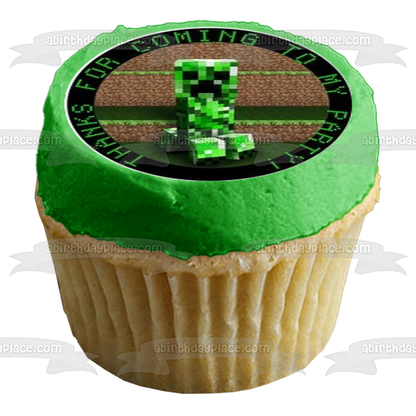 Minecraft Happy Birthday Steve Creeper Blue Diamond Sword Tnt Block Pig Ghast Edible Cupcake Topper Images ABPID51343