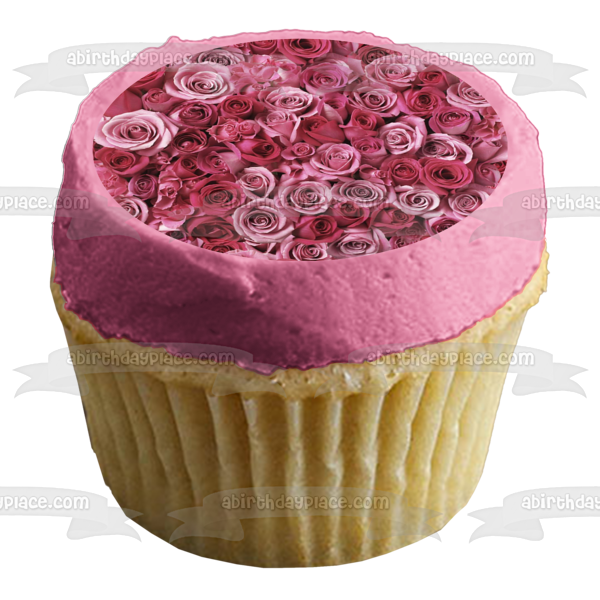 Bed of Red and Pink Roses Edible Cake Topper Image ABPID00162
