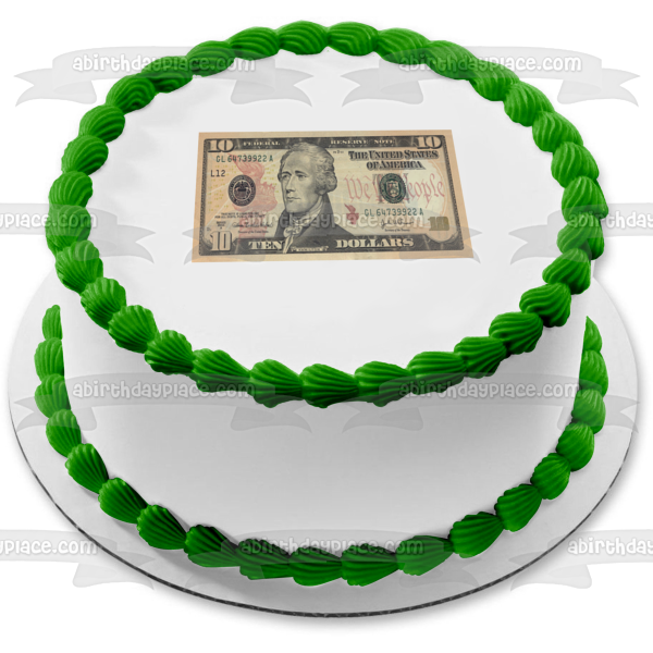 10 Dollar Bill American Currency Edible Cake Topper Image ABPID00012