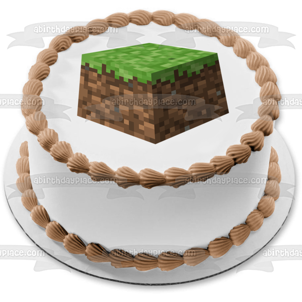 Imagen comestible para decoración de tarta con bloque de terreno de Minecraft ABPID00013 