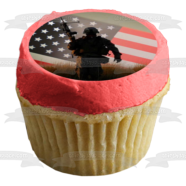 United States Army Soldier American Flag Edible Cake Topper Image ABPID00365